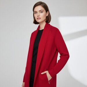 Talbots Womens Large Open Merino Wool Red Long Cardigan